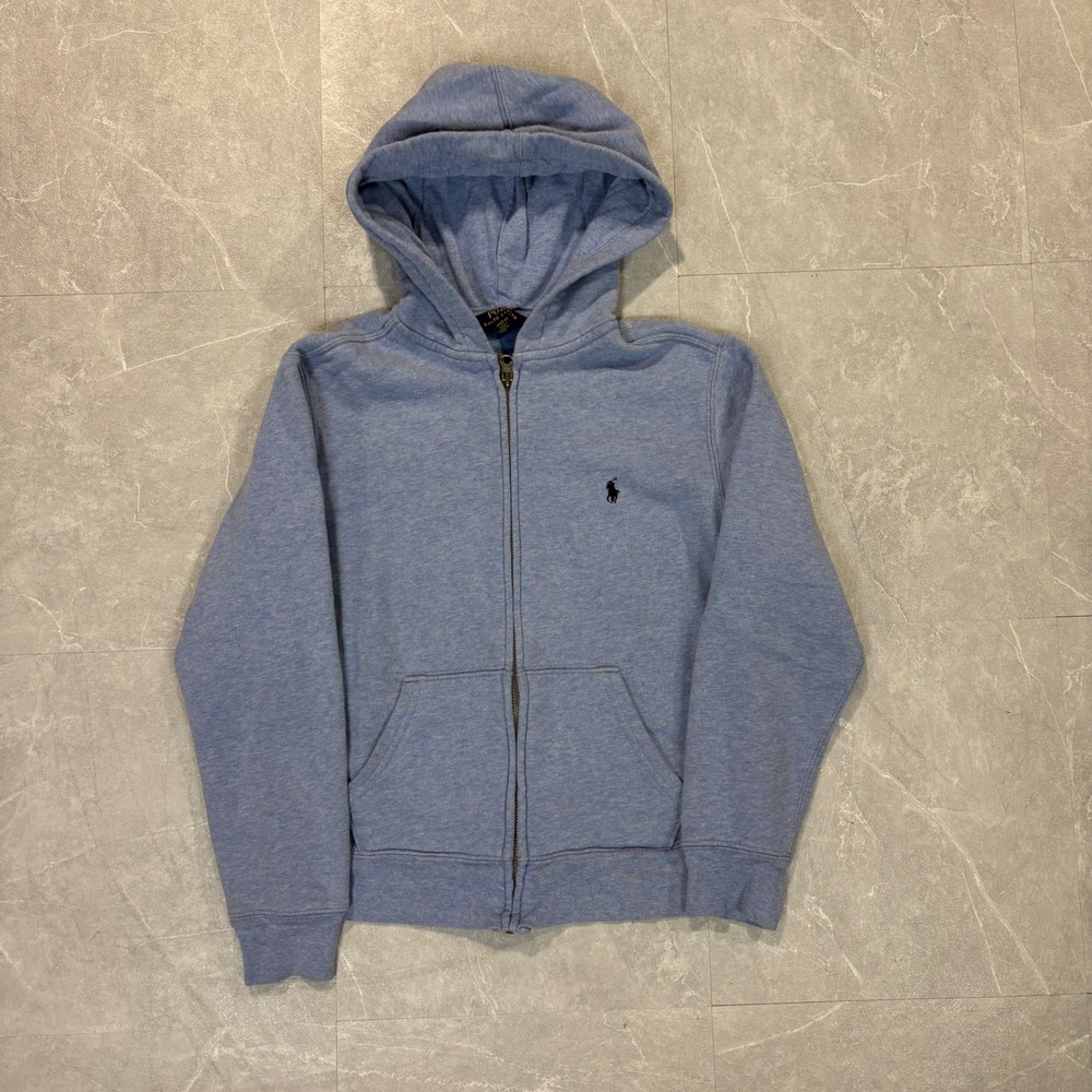 Polo Ralph Lauren Light Blue Heather Full Zip Hoodie Sweatshirt Size M 10-12